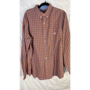 CHAPS Mens Plaid Button Down Shirt Orange Blue Easy Care Long Sleeve XXL TTG